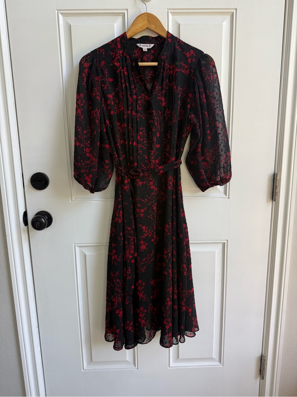 Nanette Lepore Black Sheer Overlay Dress Red Floral Romantic Goth witchy cottage